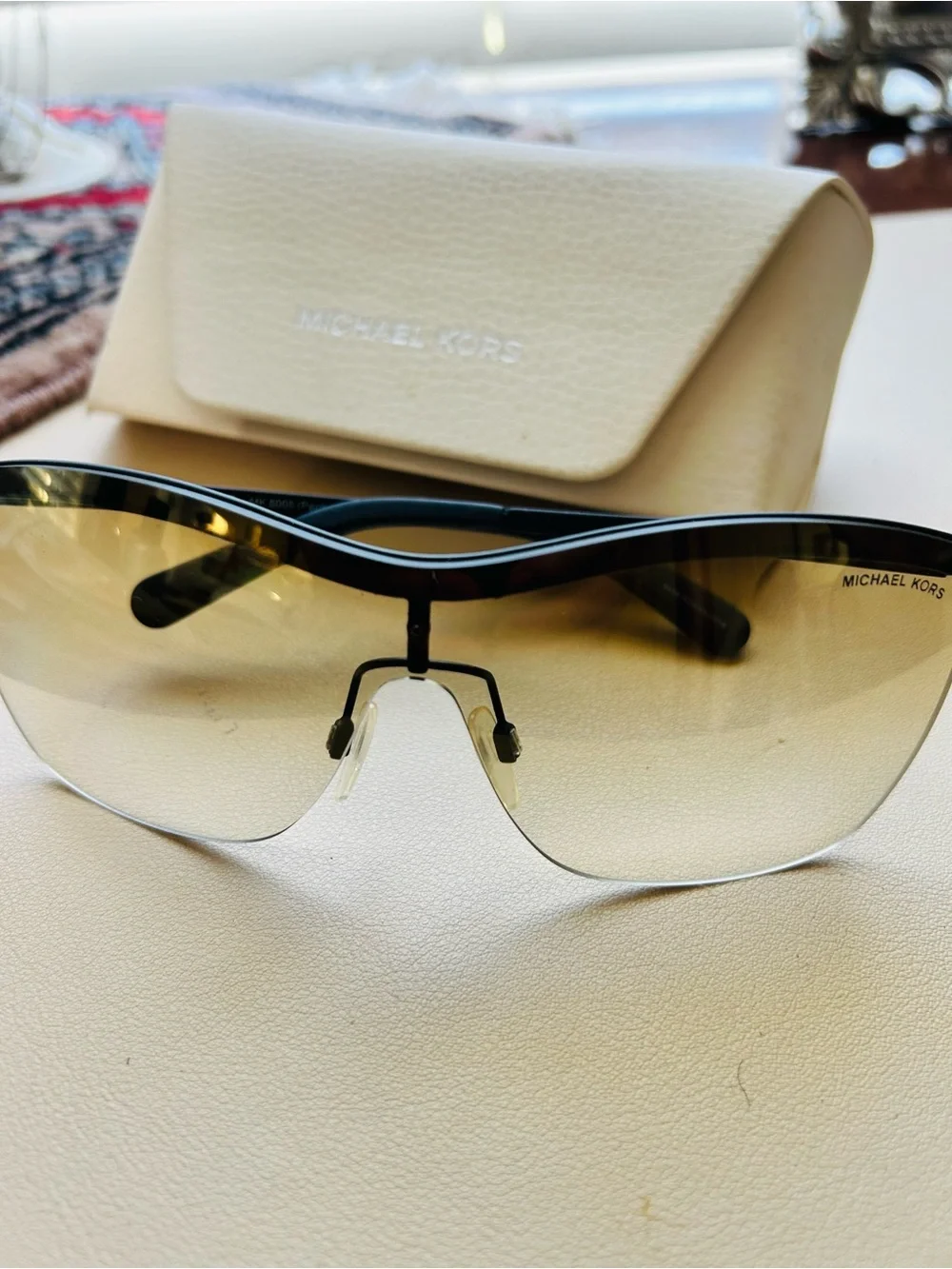 Michael Kors Women's Black Frame with Brown Gradient Shield Sunglasses